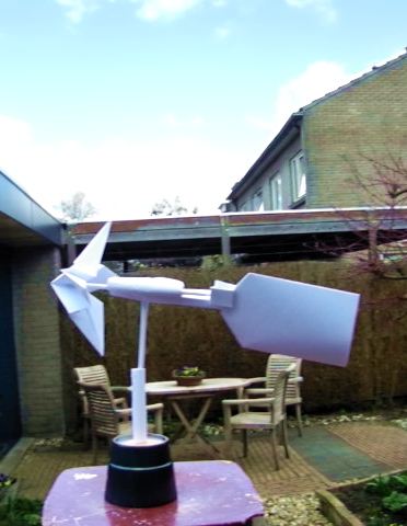 origami wind vane with rotating propellor