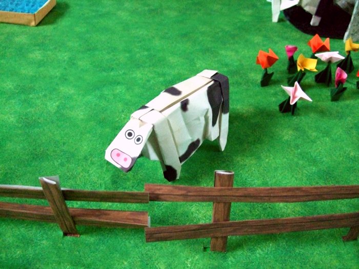 origami koe die in de wei staat origami koe die in de wei staat