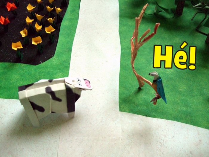 origami cow running to a paper tree origami cow running to a paper tree