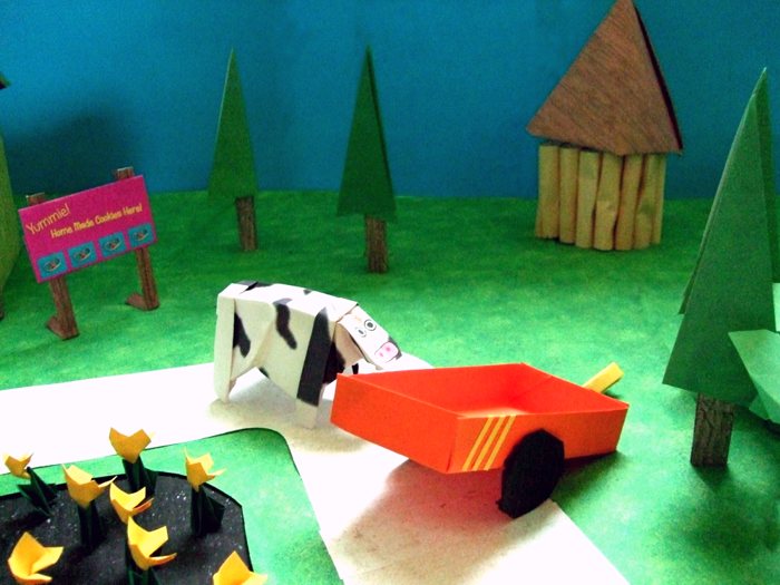 kirigami wagon on a path kirigami wagon on a path