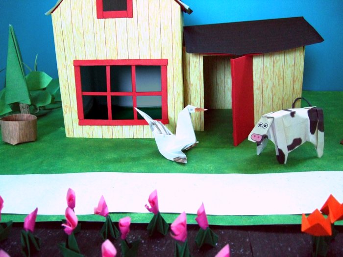origami goose talking to a funky cow origami goose talking to a funky cow