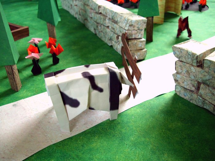origami cow closing a kirigami fence origami cow closing a kirigami fence