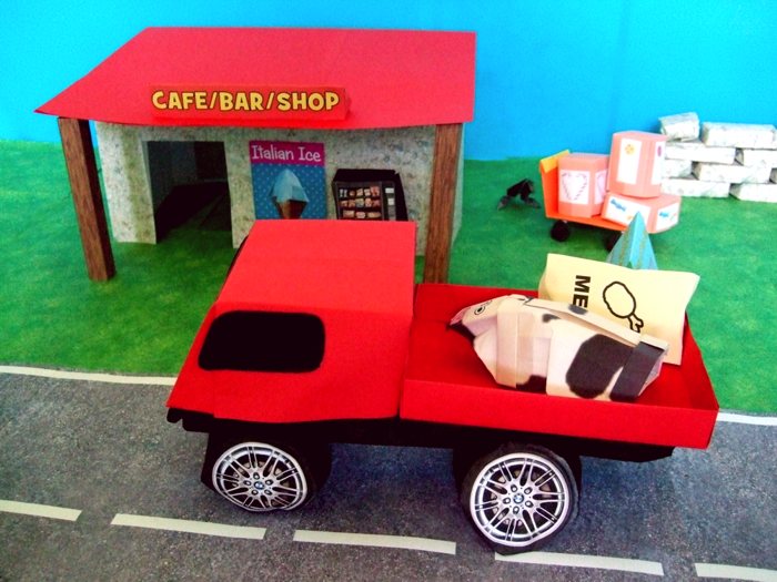 pick up truck stopping at a kirigami shop pick up truck stopping at a kirigami shop