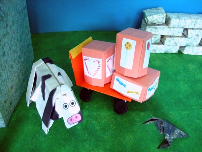 kirigami wagon packed with paper boxes kirigami wagon packed with paper boxes