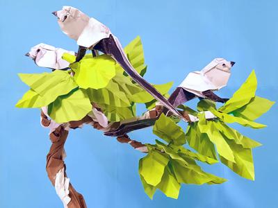 Origami Long Tailed Tit Birds