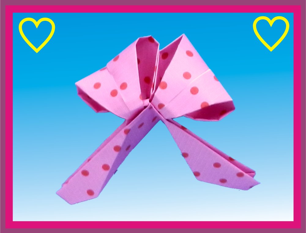 printable card of an origami polkadot bow