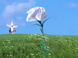 Card with an origami carnation flower