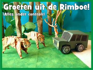 gratis kaartje met tijgers bij een jeep in de rimboe