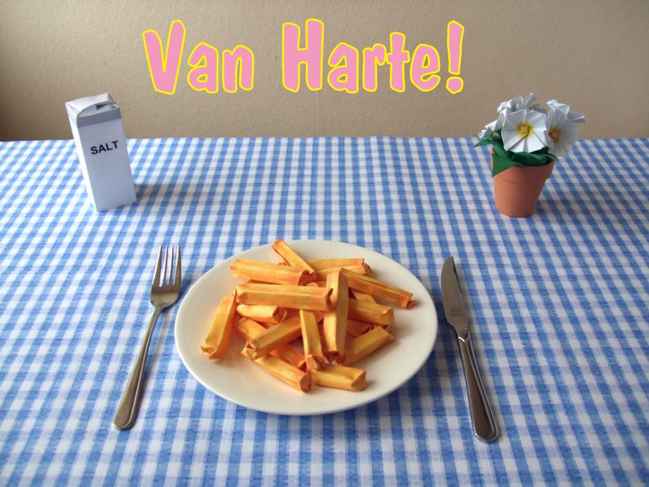 gratis kaartje van een bord met lekkere frietjes