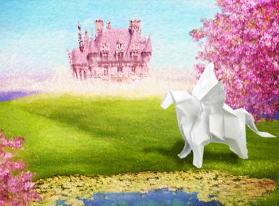 Pegasus paard bij een prinsessenkasteel Pegasus paard bij een prinsessenkasteel