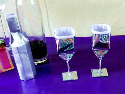 Origami wijnglazen en fles Origami wijnglazen en fles