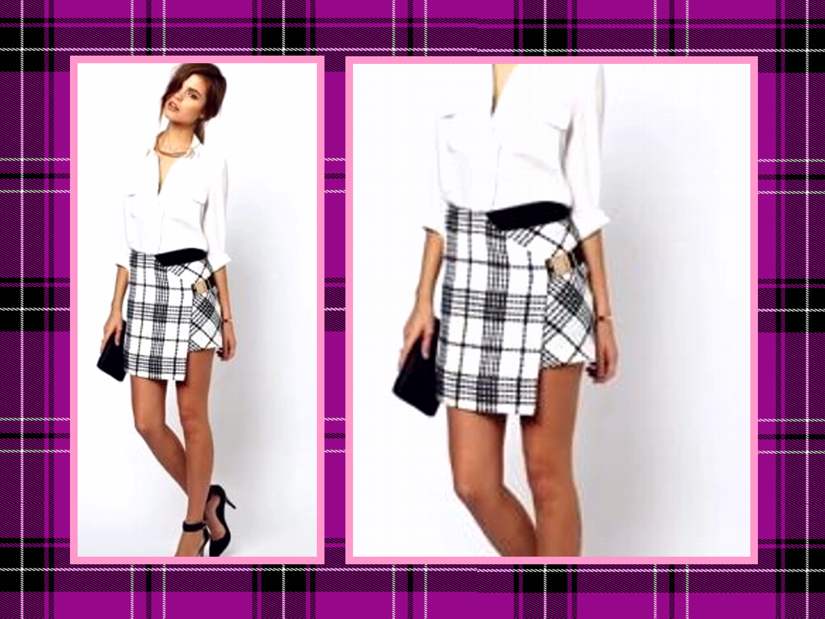 Plaid wrap mini skirt fashion card