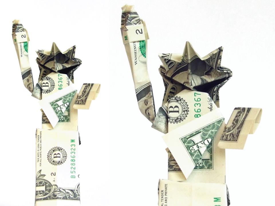 dollar bill origami statue of liberty