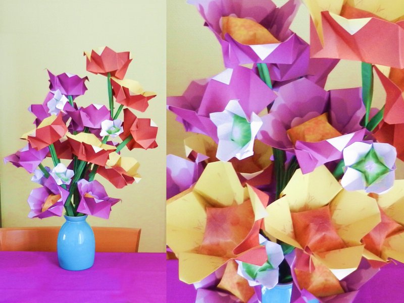 Origami puffy flowers