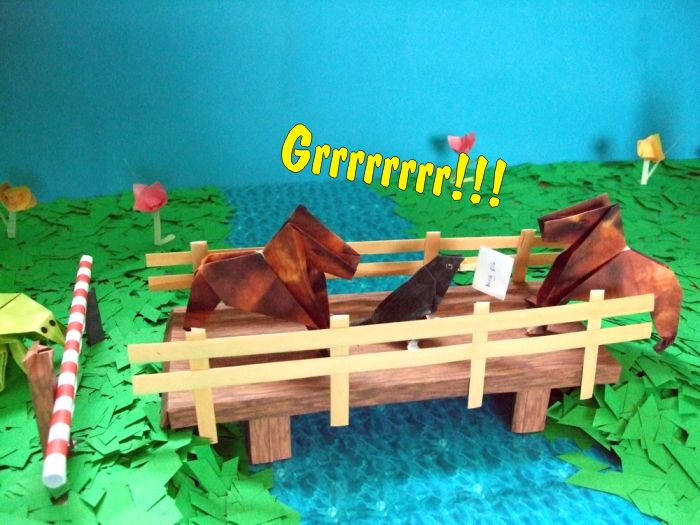 origami honden op een papieren brug origami honden op een papieren brug
