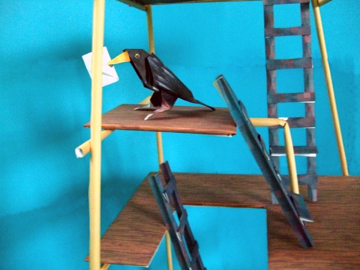funny bird on a kirigami tower funny bird on a kirigami tower