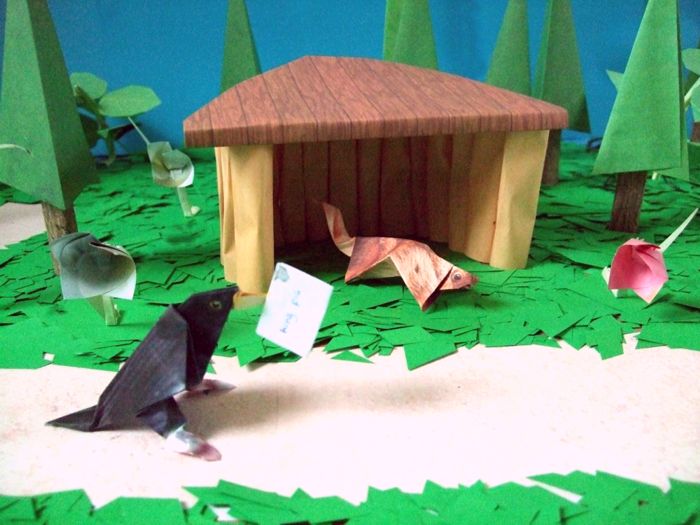 origami squirrel in his kirigami house origami squirrel in his kirigami house