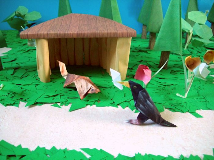 origami eekhoorn in het bos