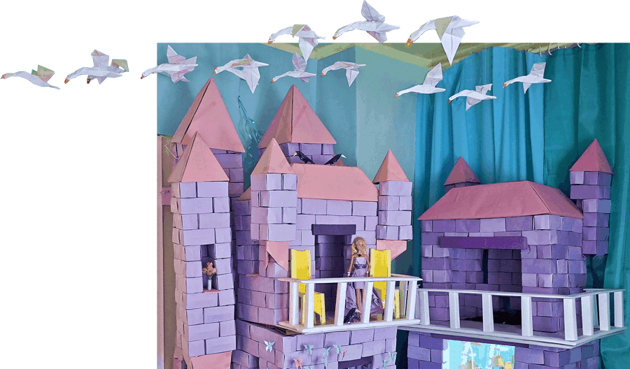 Flight of geese above a castle