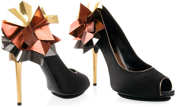 Dolcini Origami Satin Peep Toe Pumps