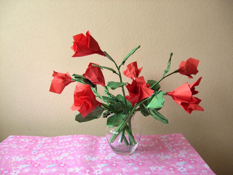 bouquet of origami roses in a vase