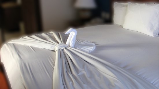 decorative towel origami swan on a bed