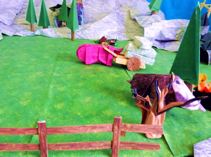 papierkunst dieren in een bos