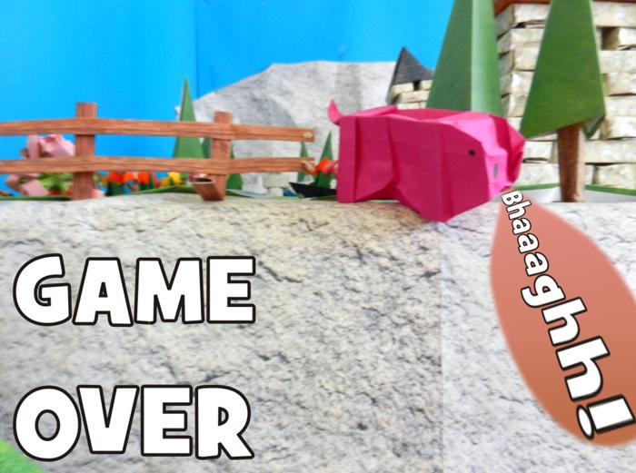 stripverhaal spel met een dik roze varken