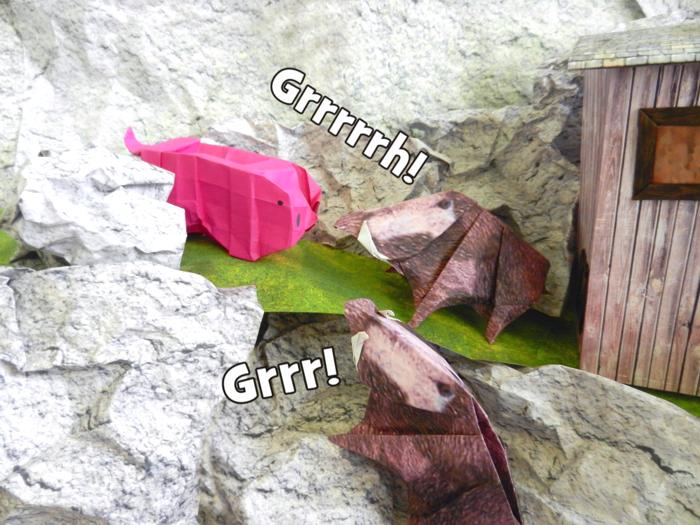 origami wilde everzwijnen en een knalroze varken