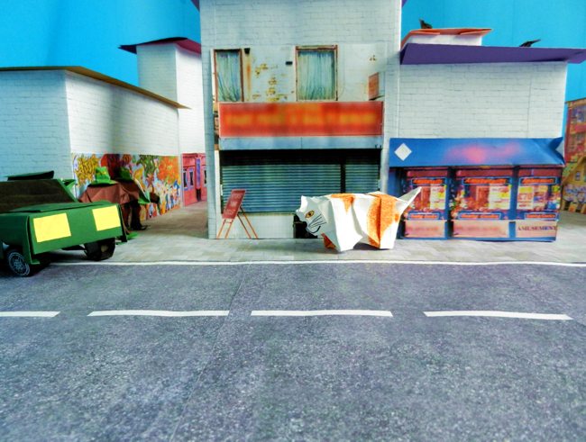 papierkunst straat die op schaal is nagemaakt papierkunst straat die op schaal is nagemaakt