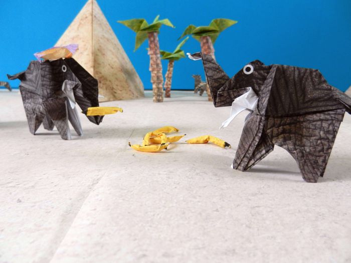 origami elephant eating some bananas origami elephant eating some bananas