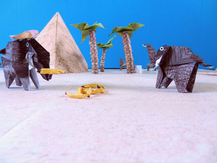 origami elephants having fun in the desert origami elephants having fun in the desert