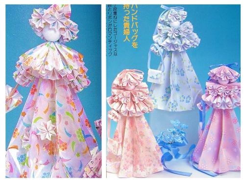 Paper origami flower dolls