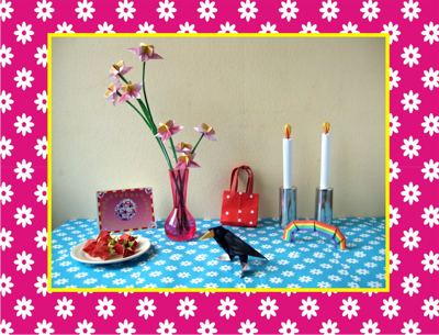 puzzel met kawaii bloemen op een roze achtergrond