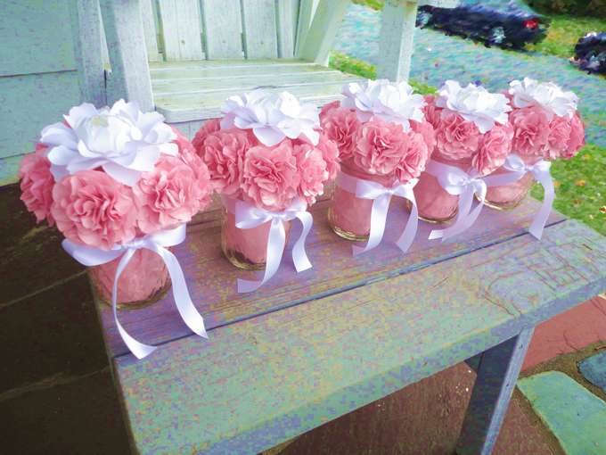 Pink Paper Pom Pom Flowers