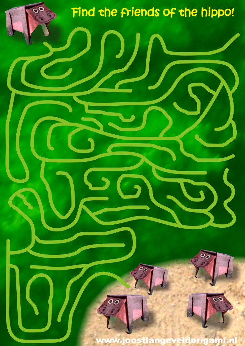 printable maze with a hippo and friends