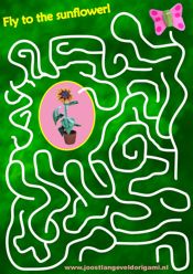printable maze with a butterfly and a sunflower