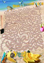 Printable maze with a parrot on the beach