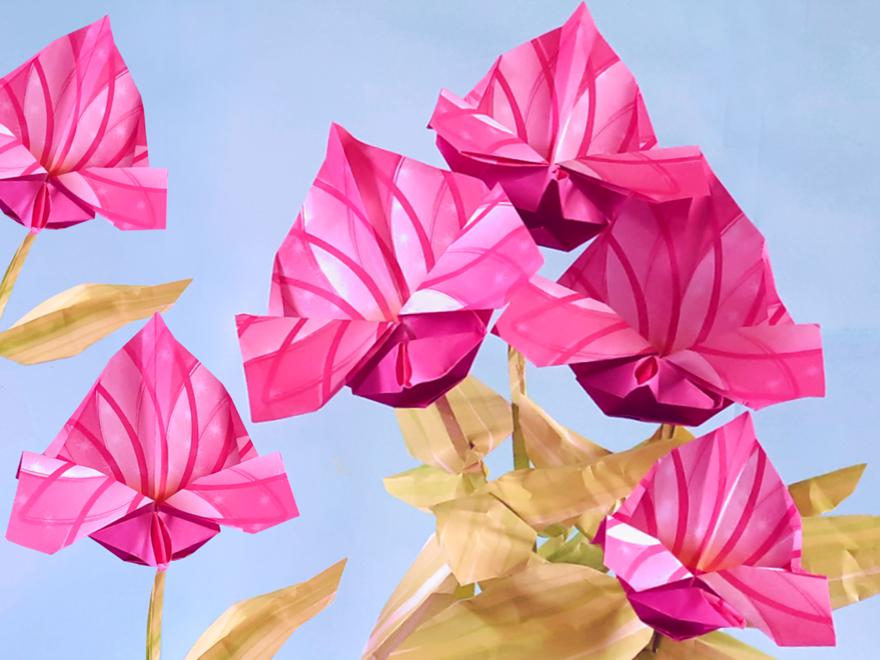 Origami Blushing Heart Flowers